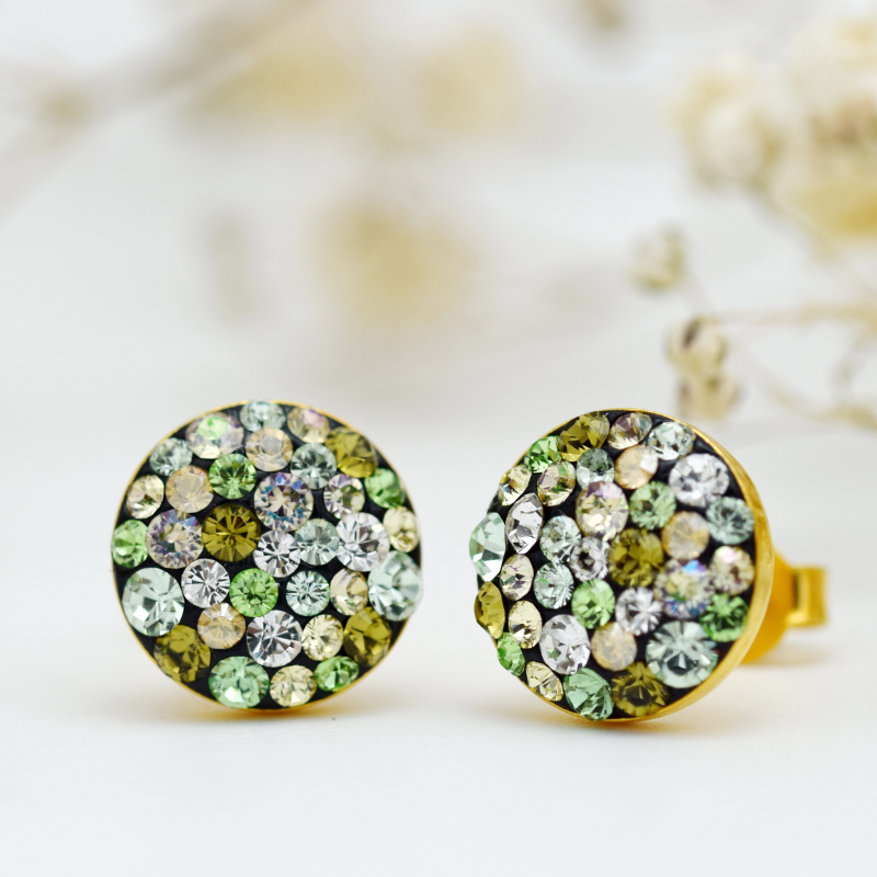 Margeluta.dincristal Chaton Ball Olivine cercei argint aurit 10 mm