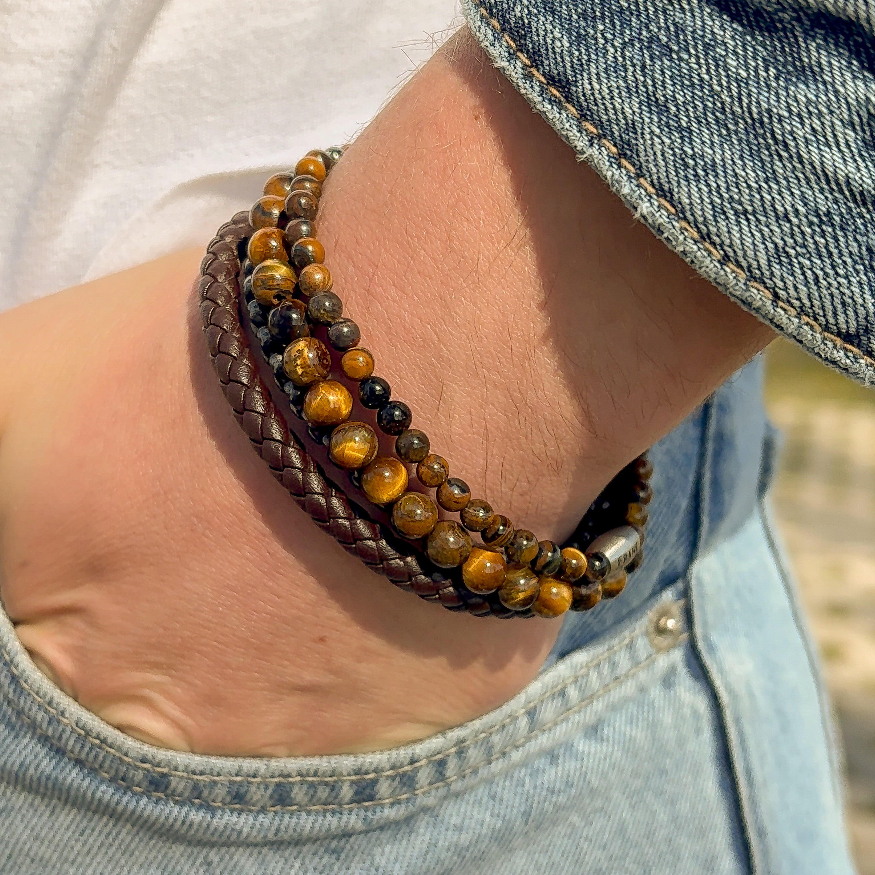 Frank 1967 Natural Stone Bead bratara ochi de tigru