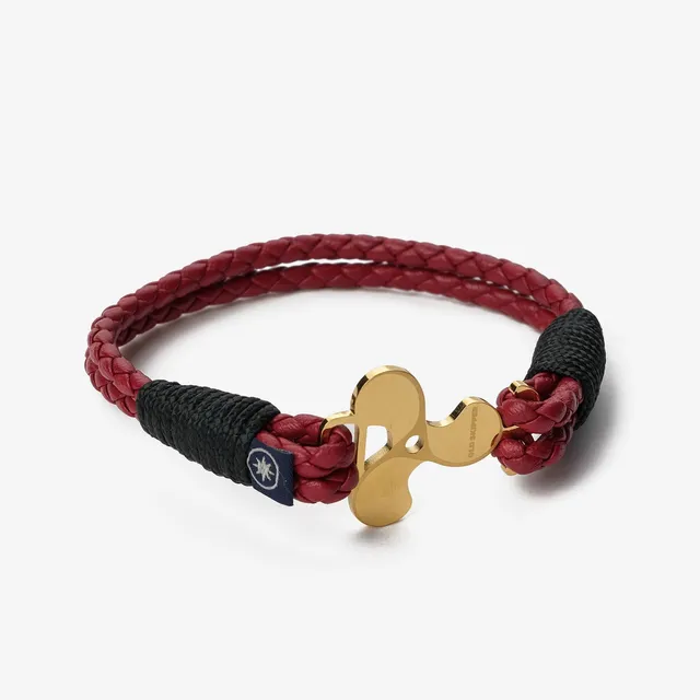 Old Skipper Crimson Waves brățară piele roșu elice aurie