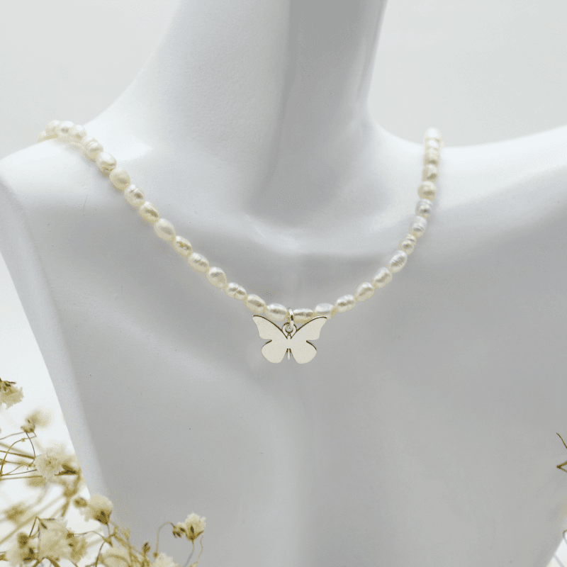 Margeluta Fluturas colier perle cultura argint 925 choker