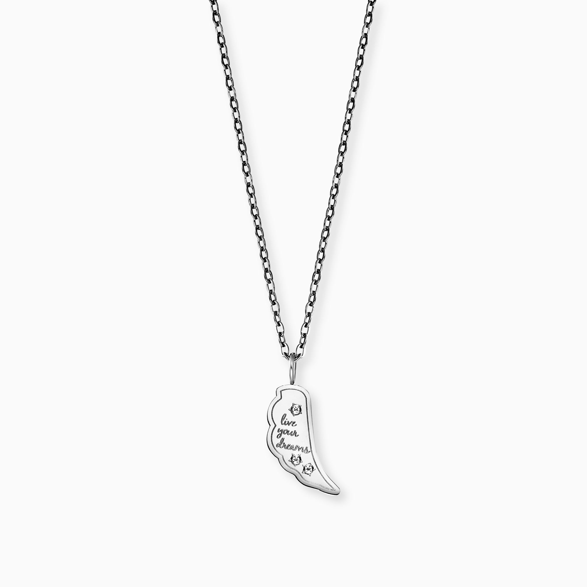 Colier MySteel Live Your Dream oțel aripă zirconia