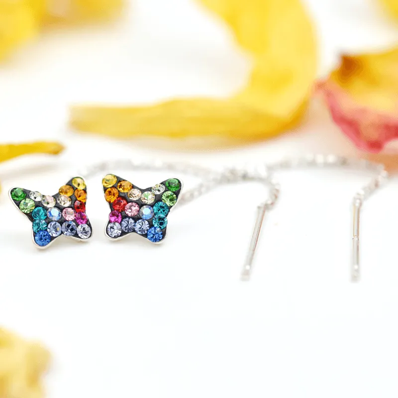 Margeluta.dincristal Mini Butterfly cercei argint 925 curcubeu 65mm