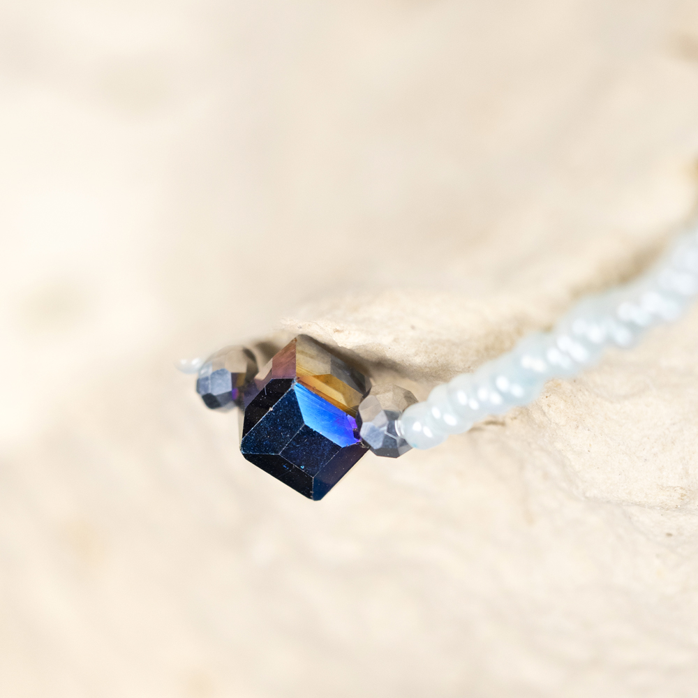 CrisFeather Arya choker mărgele cristal indigo