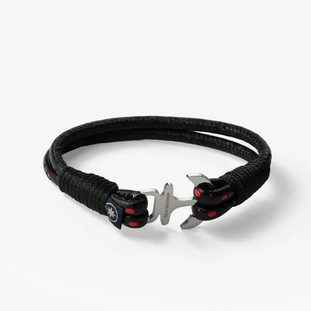 Old Skipper Red Intarsia bratara piele ancora negru-rosu