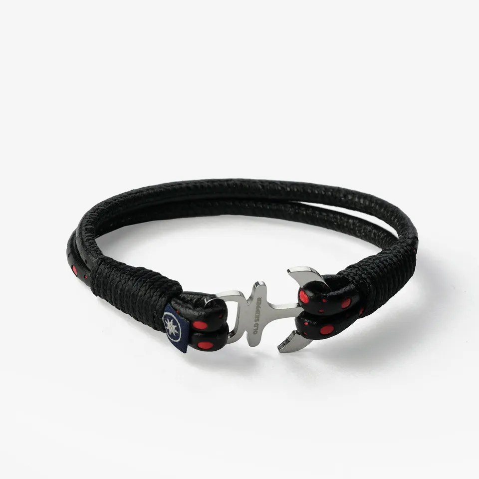 Old Skipper Red Intarsia bratara piele ancora negru-rosu