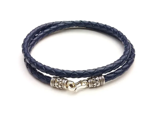 DualStax Lotus brățară piele bleumarin argint 925 4 mm