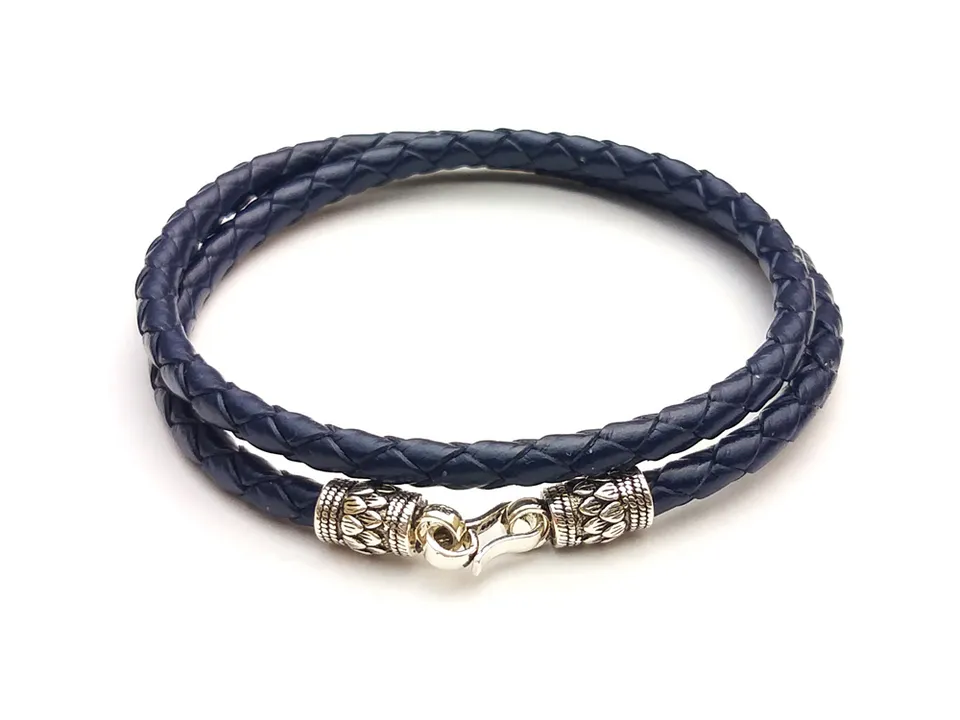 DualStax Lotus brățară piele bleumarin argint 925 4 mm