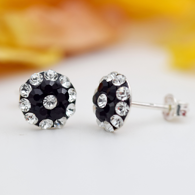 Margeluta.dincristal Mini Chaton Ball cercei argint cristal negru surub