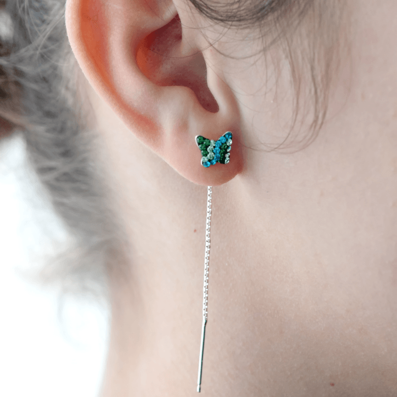 Margeluta.dincristal Mini Butterfly Green cercei argint lănțișor