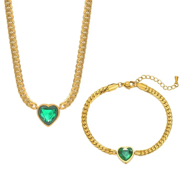 Rafini Havana Verde set colier + bratara placat 18K