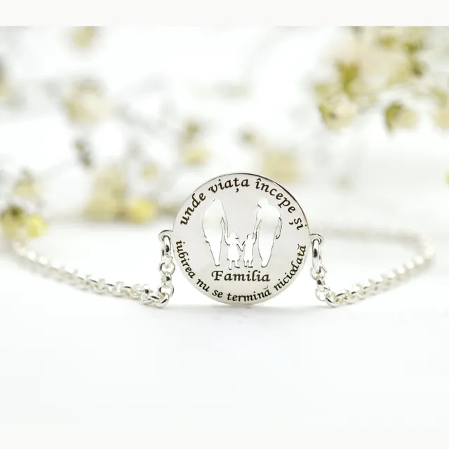 Mărgeluța din Cristal Familia brățară argint 925 personalizată cu bănuț