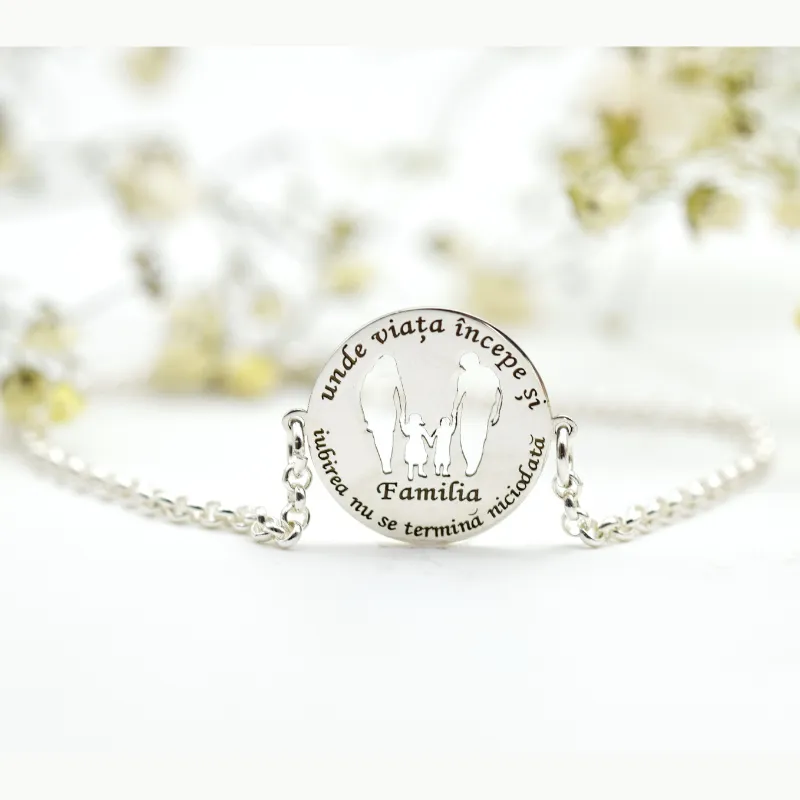 Mărgeluța din Cristal Familia brățară argint 925 personalizată cu bănuț