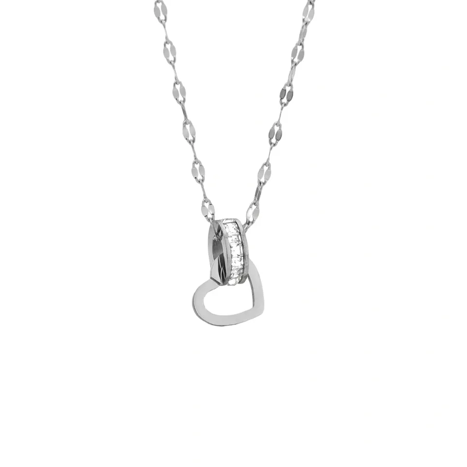 Rafini Heart Loop lantisor argintiu aur alb 18K
