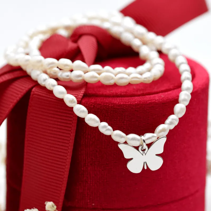 Margeluta Fluturas colier perle cultura argint 925 choker
