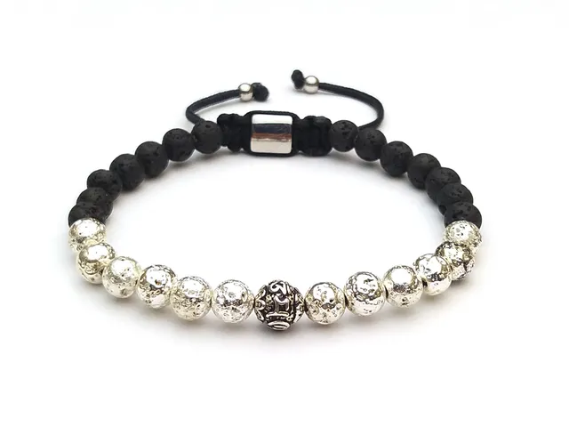 Dualstax Silver Lava Stone brățară lavă negru-argintiu