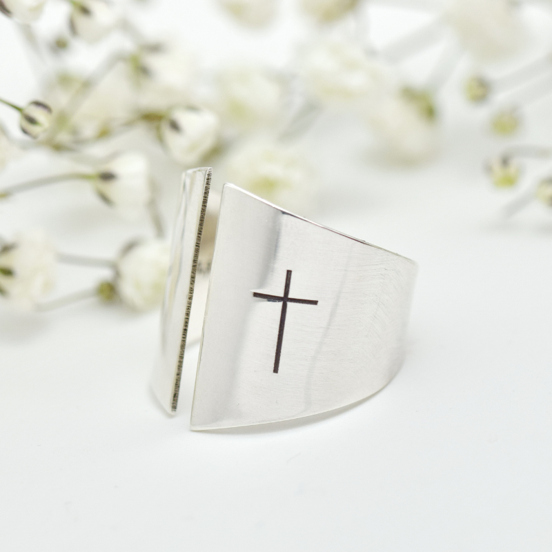 Margeluta Cruce inel reglabil argint 925 personalizat