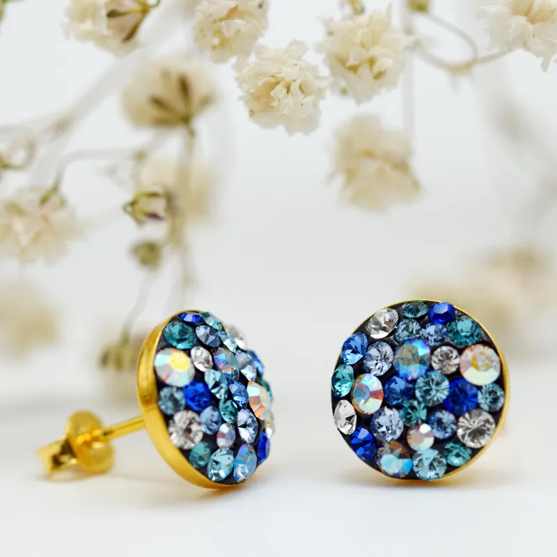 Chaton Ball Blue Multicolor cercei argint suflat aur 10mm