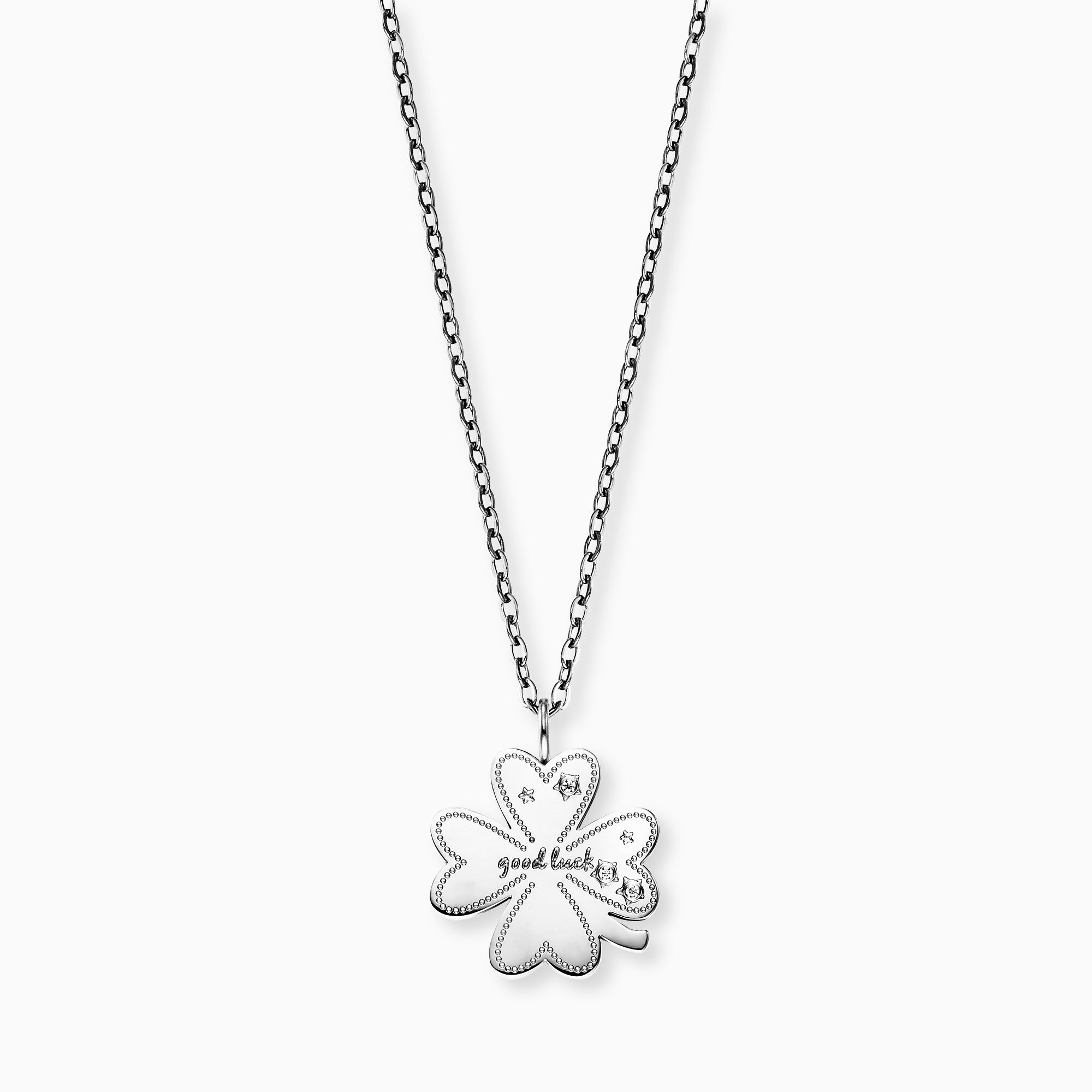 Colier MySteel trifoi zirconia oțel Happiness cu felicitare