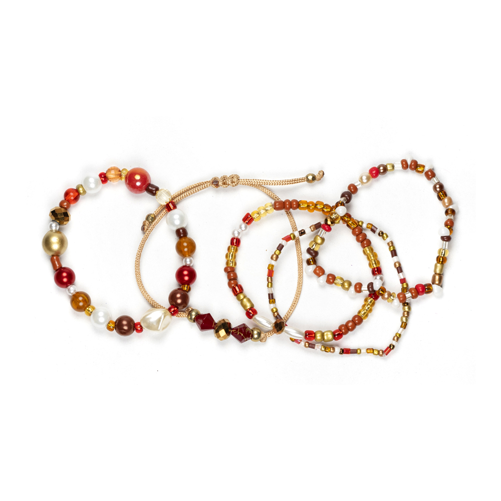 CrisFeather Pearls Touch set 5 brățări perle alb roșu auriu