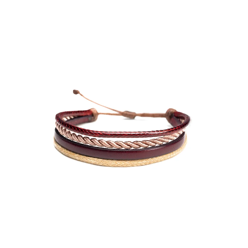 CrisFeather VelvetSkin brățară piele bărbați crem vișiniu
