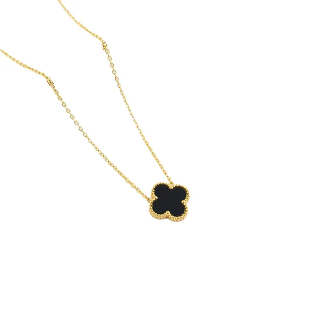 Rafini Flower Negru lantisor placat aur 18K