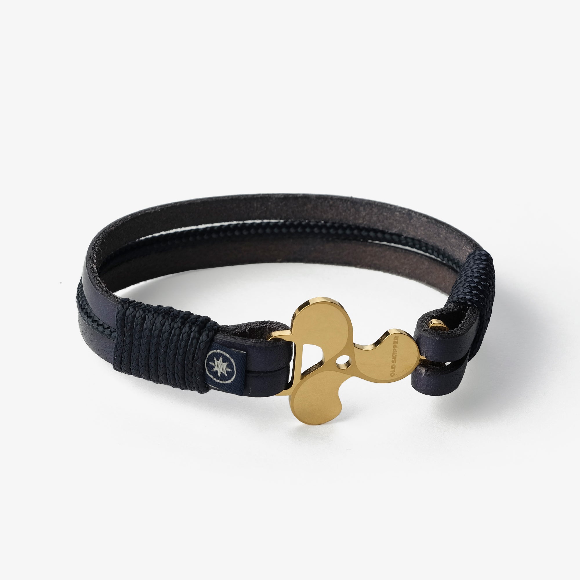 Old Skipper Jack Tar Golden Anchor bratara piele neagra aurie