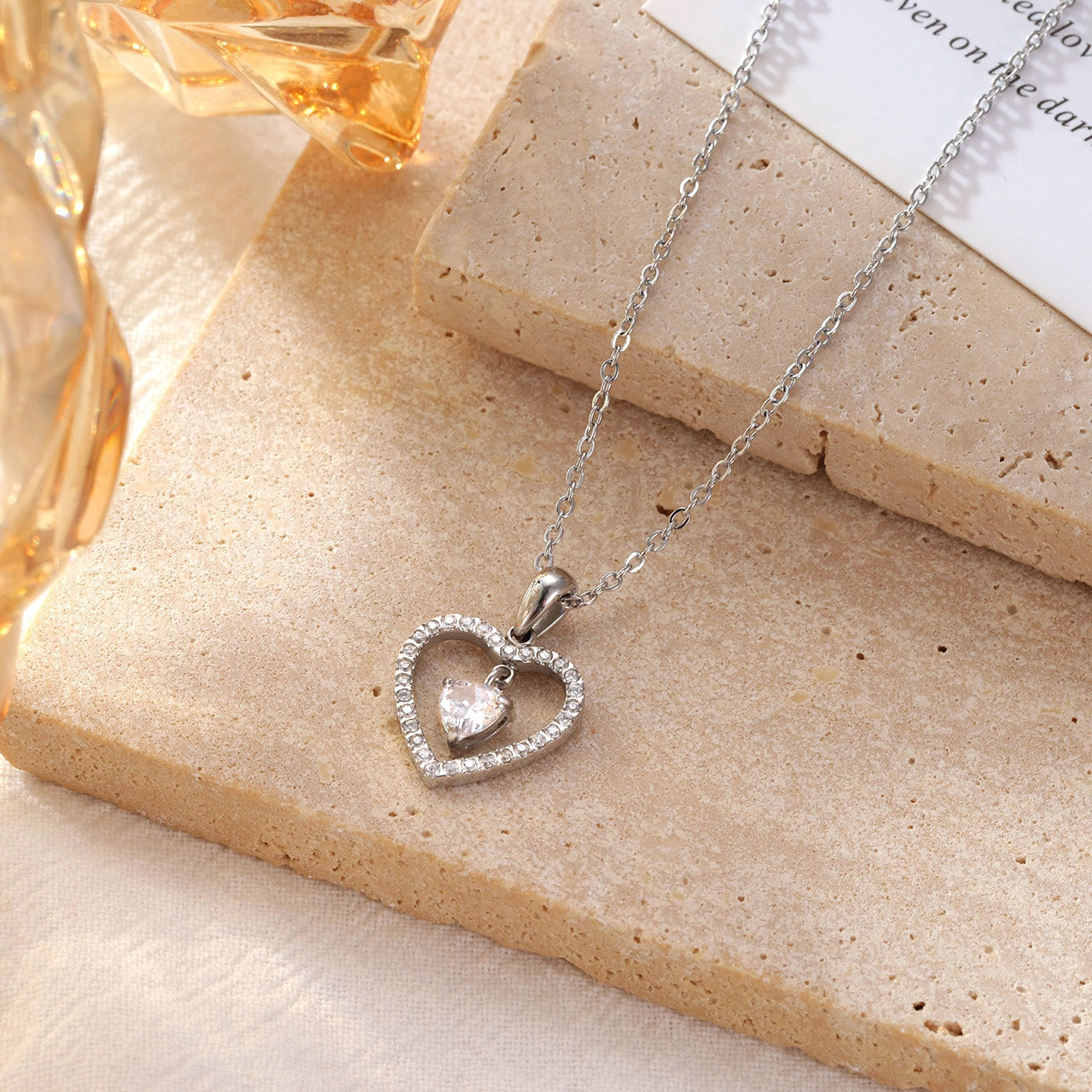 Rafini Double Heart Silver lănțișor reglabil