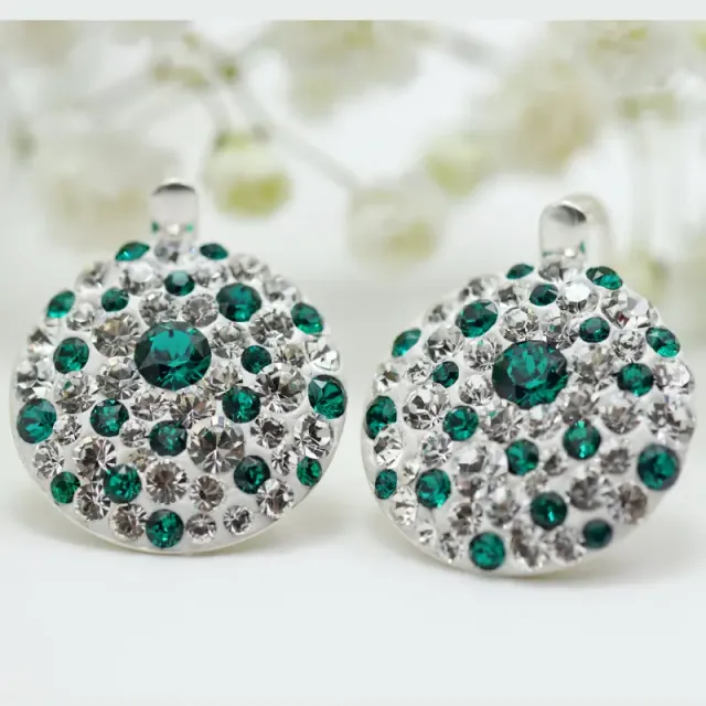 Chaton Queen Emerald cercei argint 925 cristal verde 18 mm