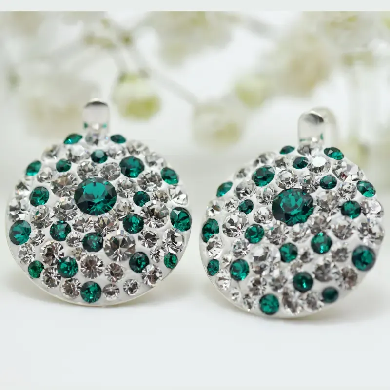 Chaton Queen Emerald cercei argint 925 cristal verde 18 mm