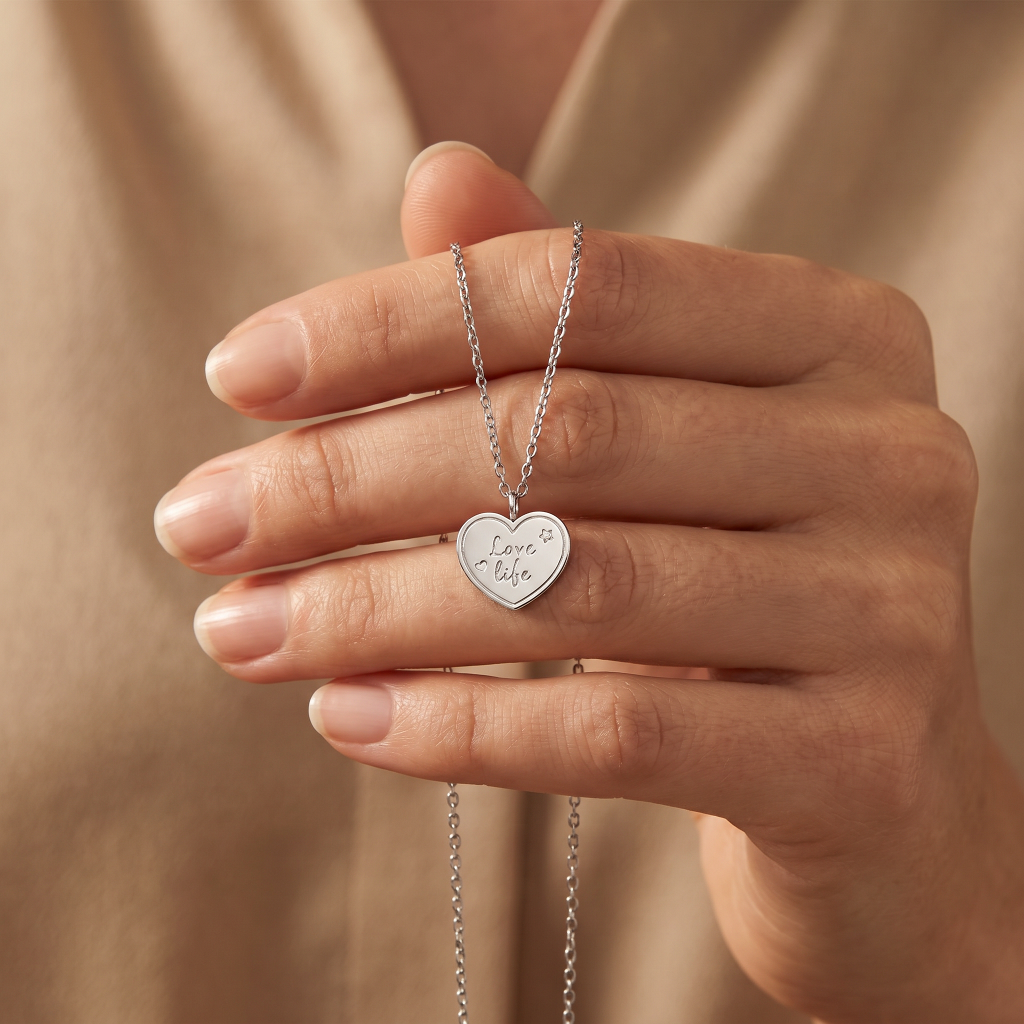 Engelsrufer MySteel Lantisor Inima Argintiu Love cu Felicitare
