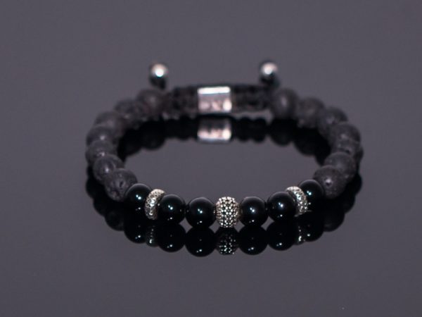 Dualstax Black set bratari piele si lava 8 mm