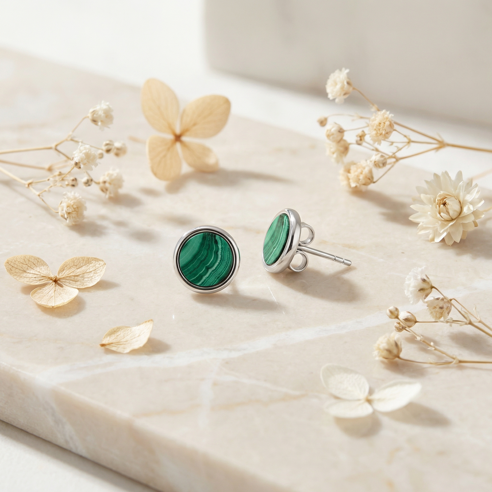 Engelsrufer Powerful Stone cercei argint malachit verde