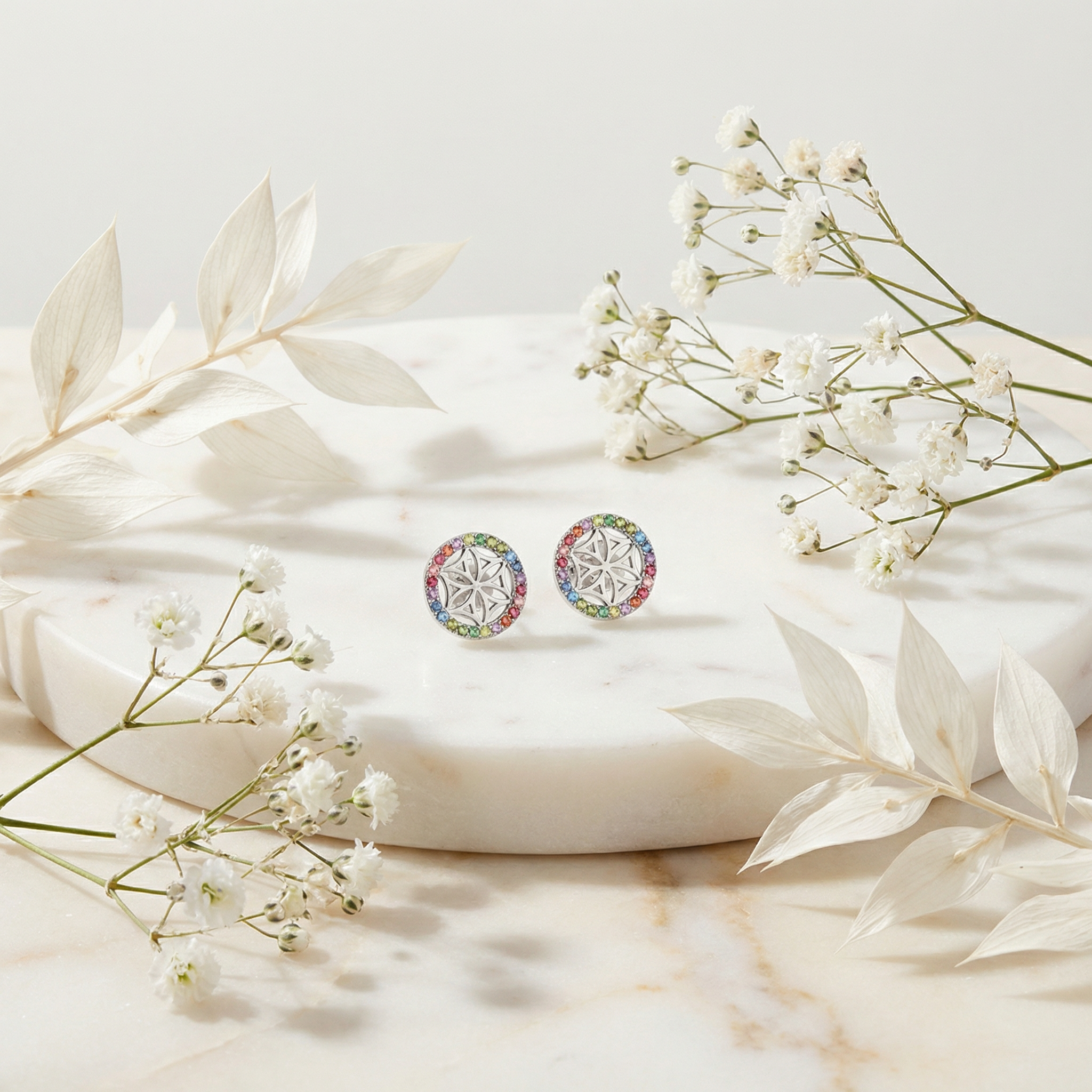 Cercei Engelsrufer Lebensblume argint zirconia multicolor