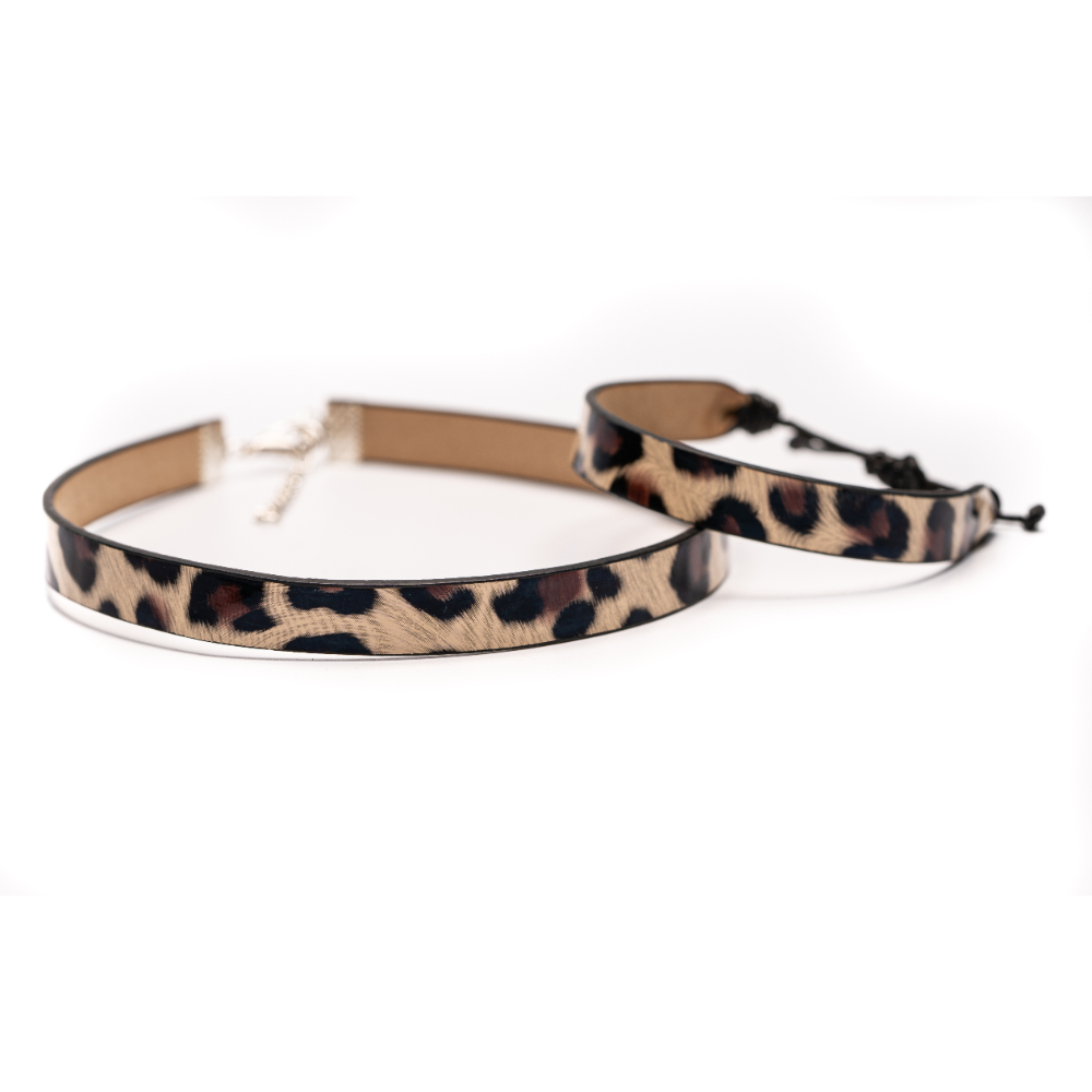 CrisFeather Leopard Set choker + brățară piele