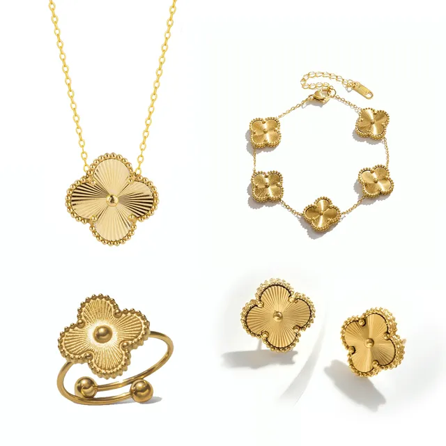 Rafini Royal Clover set placat aur 18K