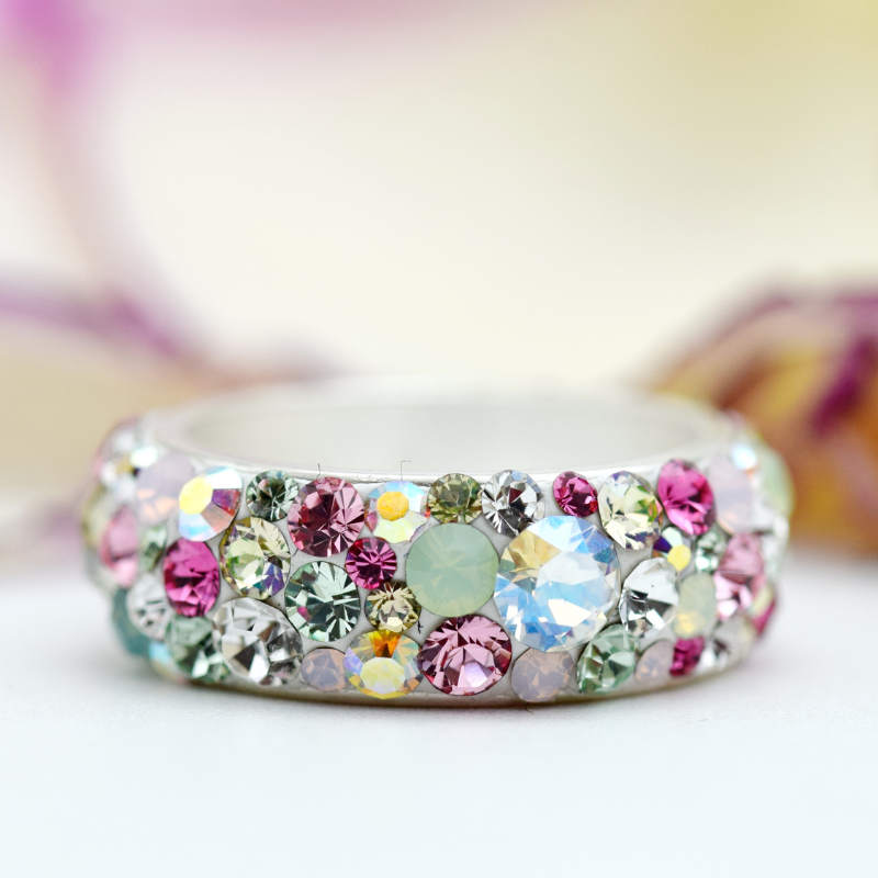Margeluta.dincristal Pastel inel verigheta argint 925 cristale