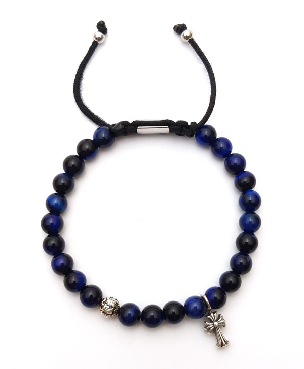 Dualstax Cross bratara dama tiger eye albastru 6mm