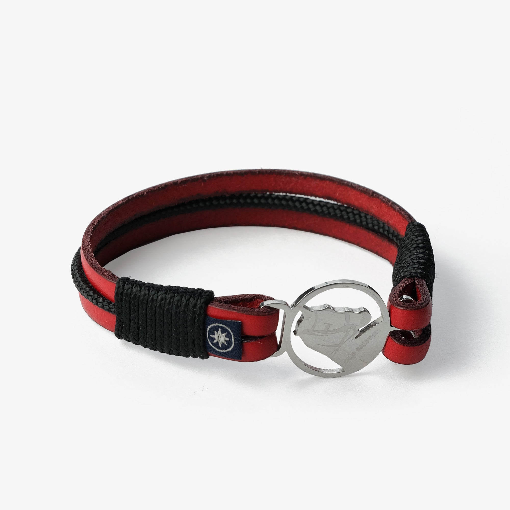 Old Skipper Scarlet bratara piele ancora rosu-negru