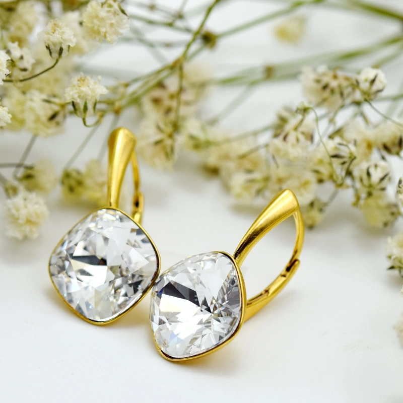 Margeluta.dincristal Romb Crystal cercei argint 925 suflat cu aur