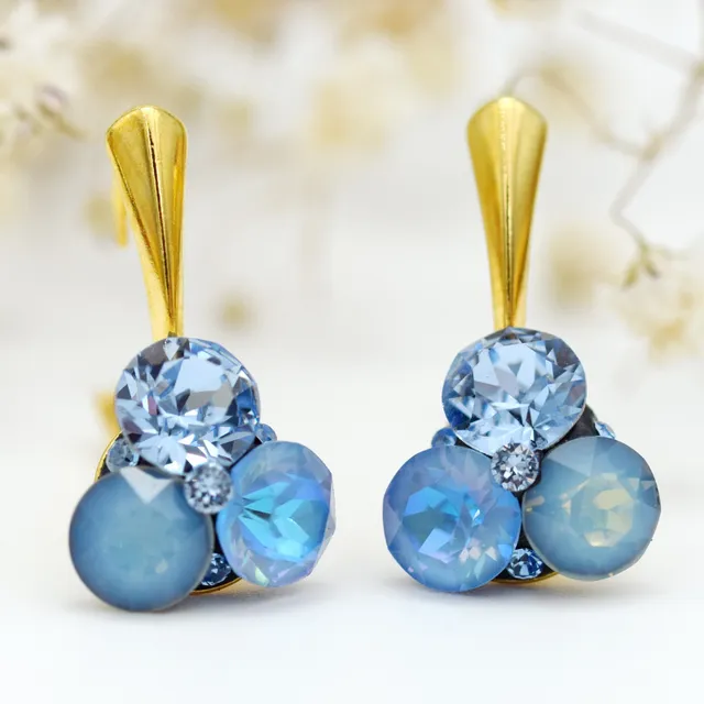 Margeluta.dincristal Trio Chaton cercei leverback aur verzi Swarovski