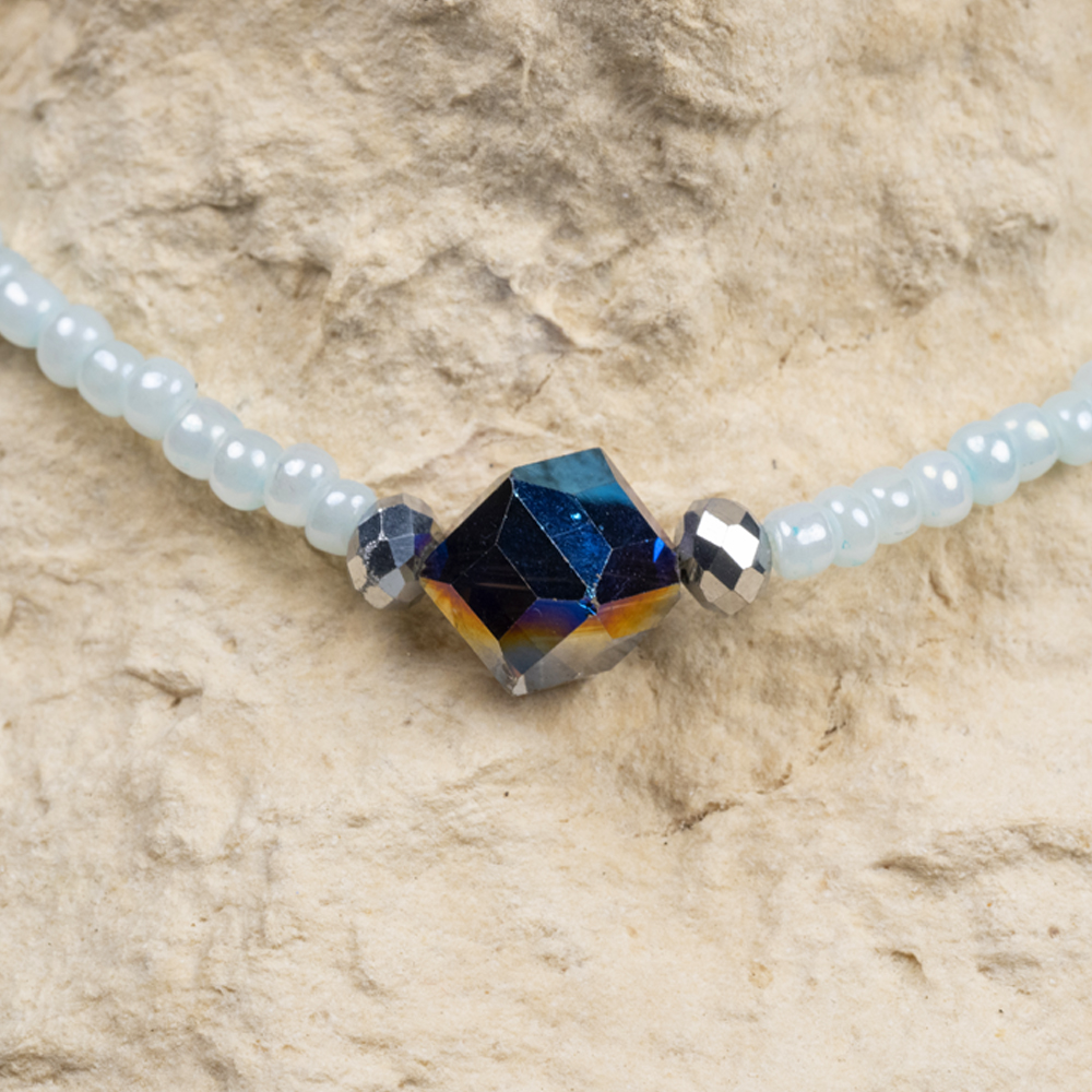 CrisFeather Arya choker mărgele cristal indigo