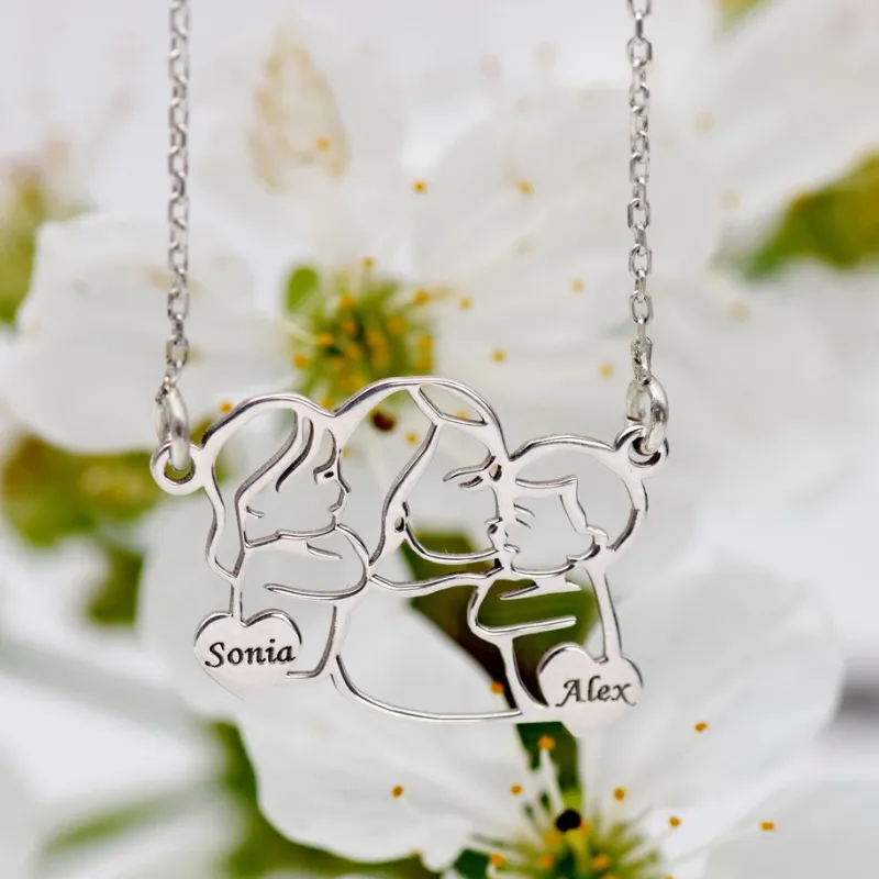 Margeluta.dincristal Mami și Copilașii lănțișor argint personalizat