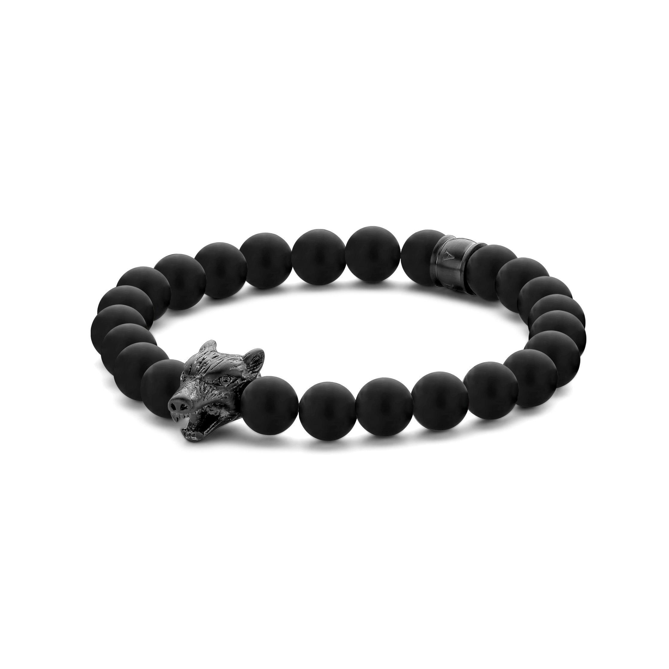 Frank 1967 Wolf Head bratara agat negru cap lup