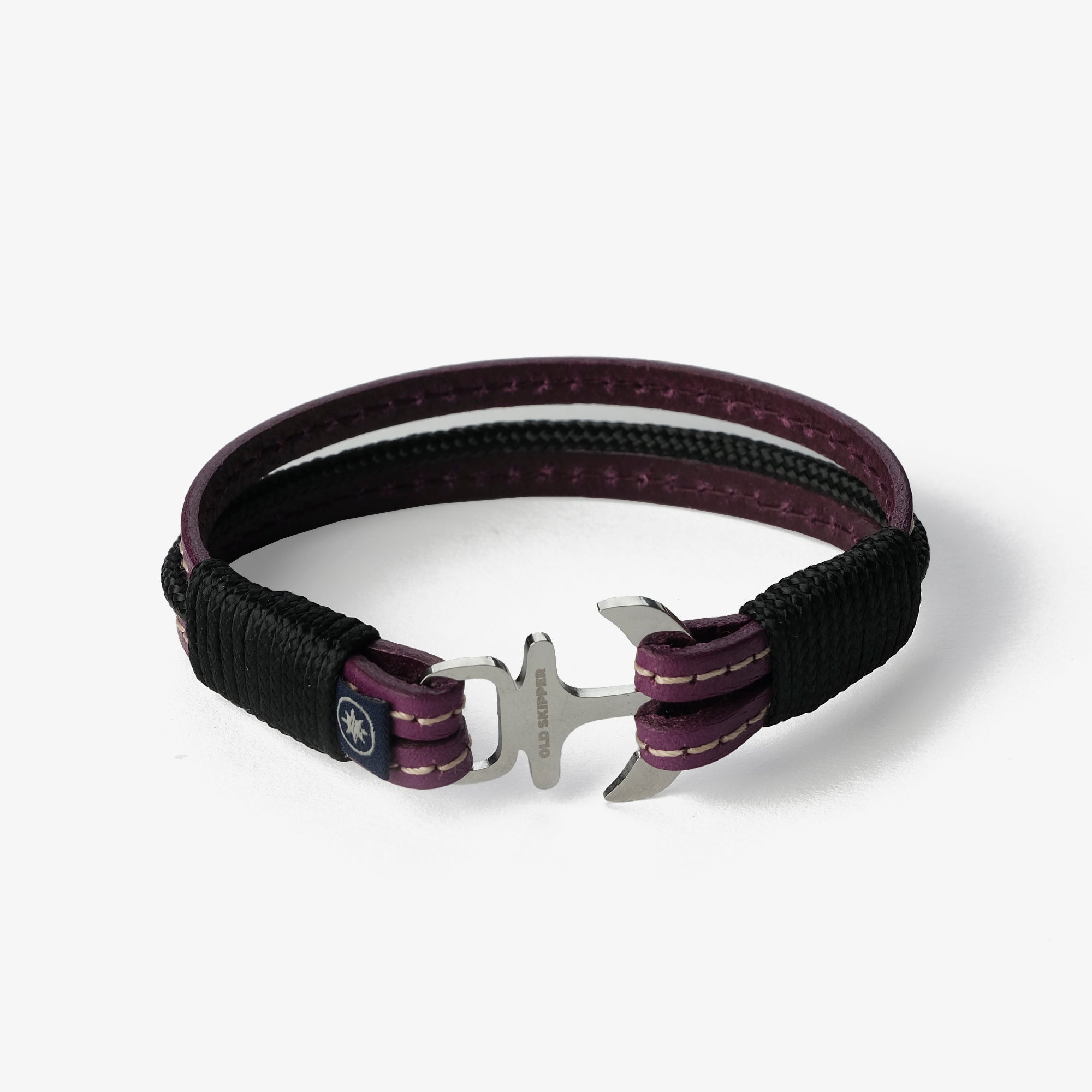 Old Skipper Plum Dream Wheel bratara piele cusută mov-negru