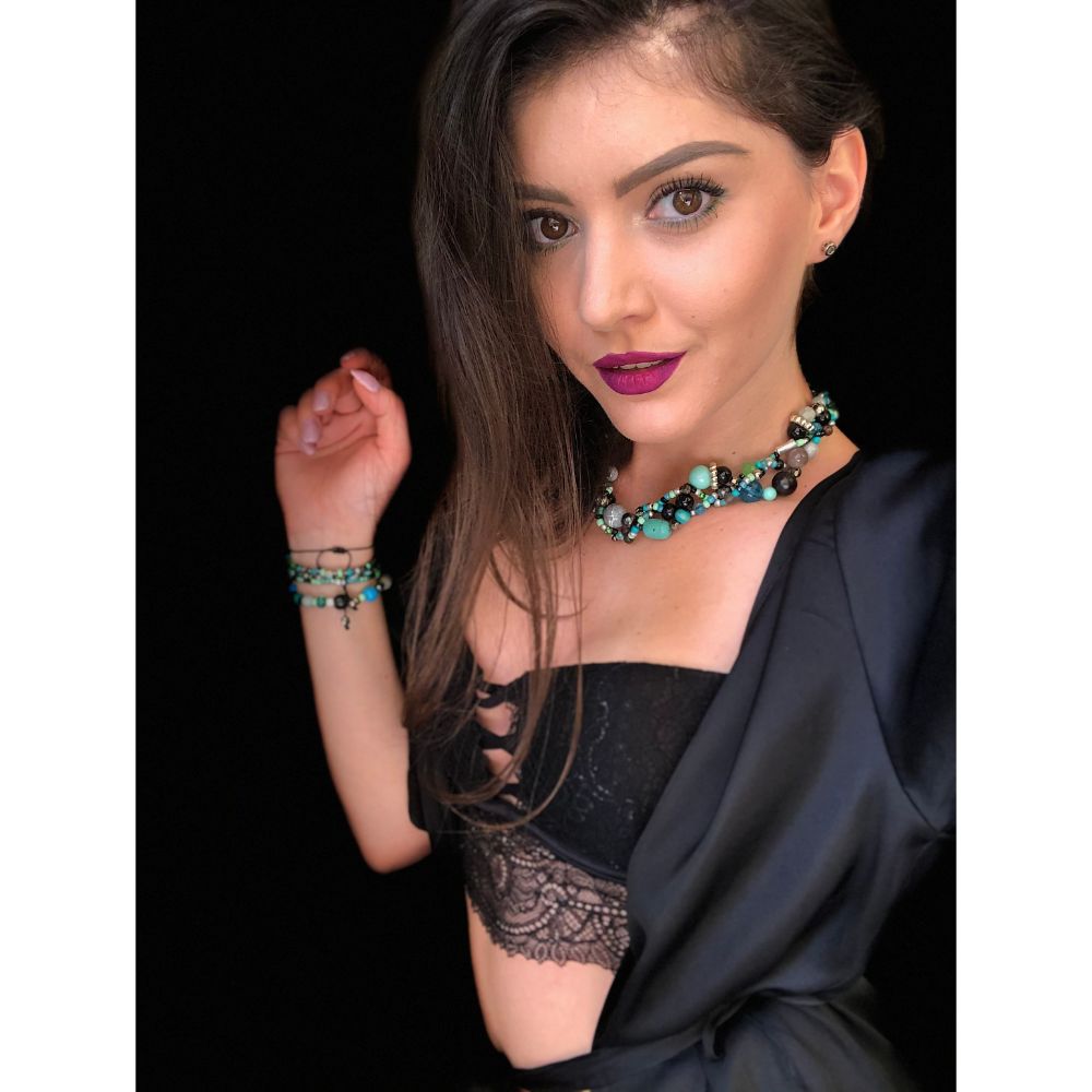 CrisFeather Nature Leda colier turquoise gri negru