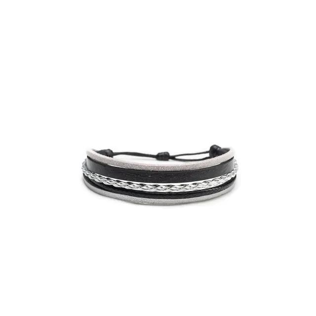 CrisFeather DarkSquad bratara piele negru-argintiu reglabila