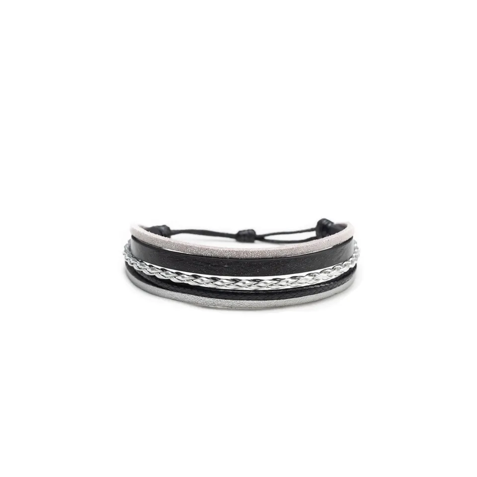 CrisFeather DarkSquad bratara piele negru-argintiu reglabila