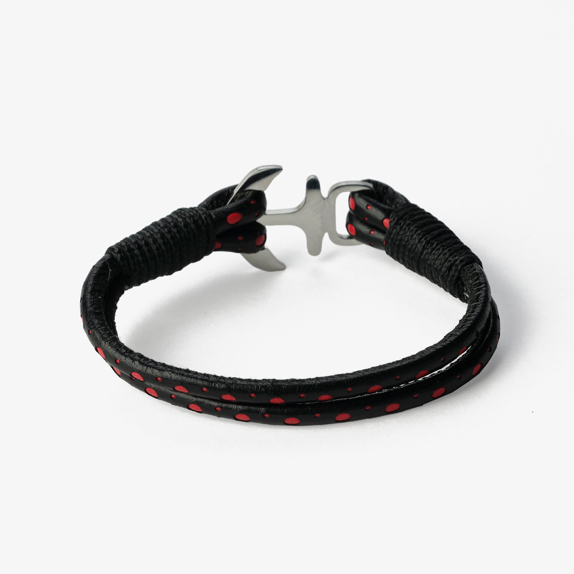 Old Skipper Red Intarsia bratara piele roata negru-rosu