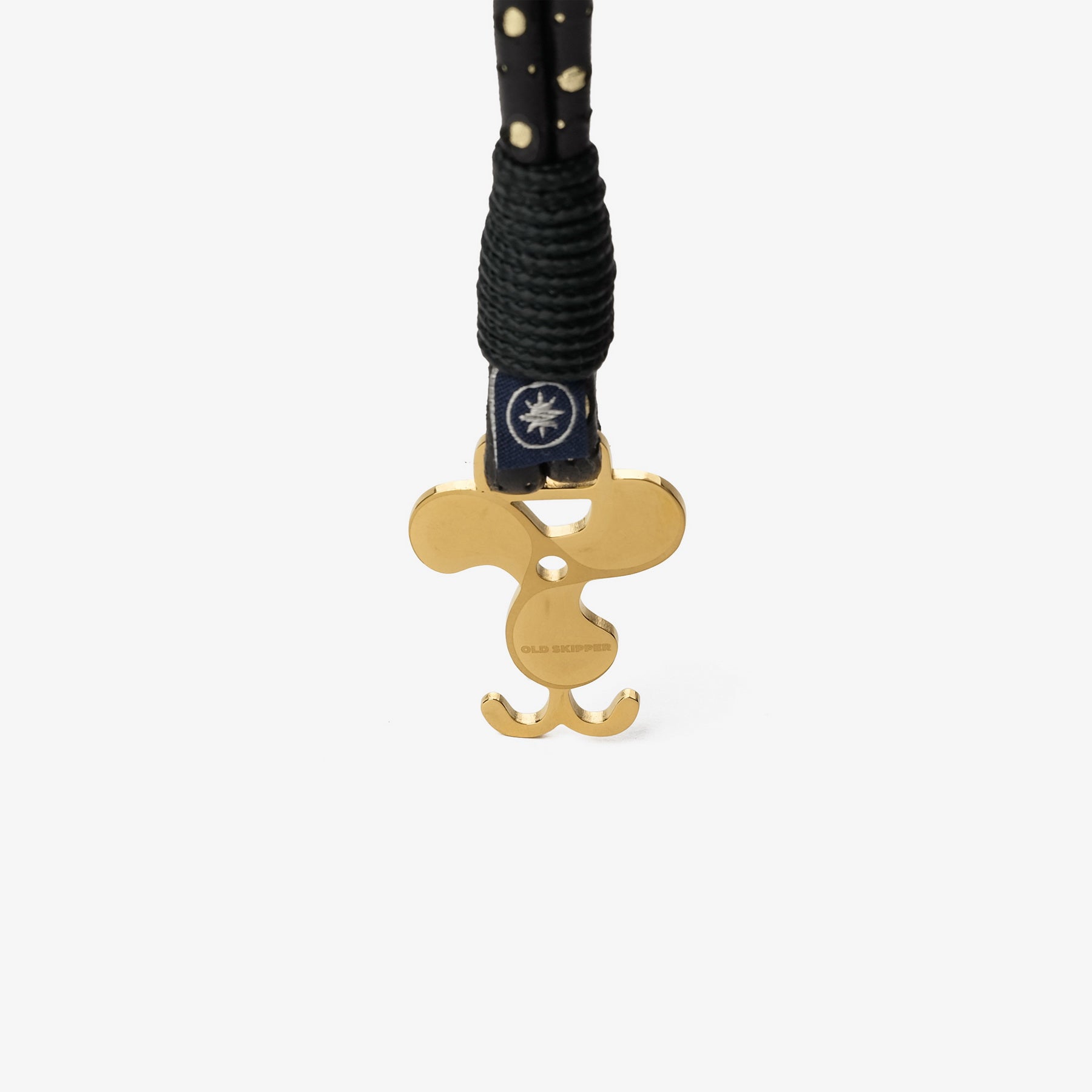 Old Skipper Luxe Anchor Intarsio bratara piele negru-auriu
