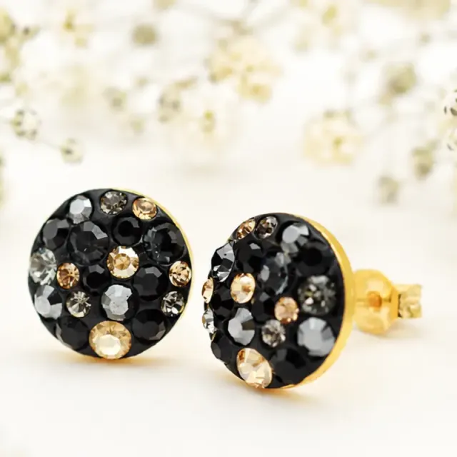 Margeluta.dincristal Chaton Ball Black Golden cercei surub aur 925